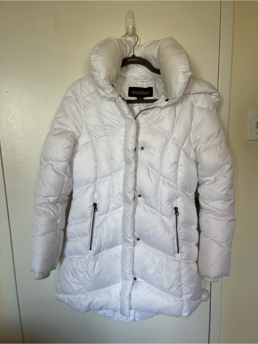 White Quilted Puffer Jacket with High Collar